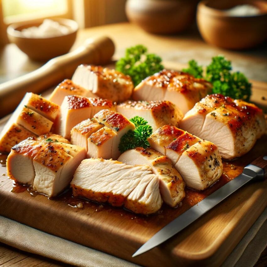 Browned chicken breasts, cut into cubes