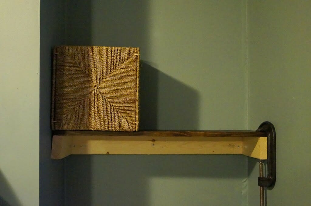 We only had one wood clamp so that basket is full of books to help weight it down