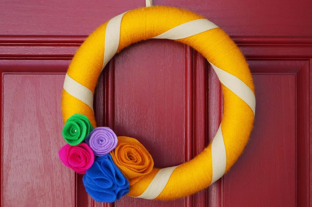 Yarn Wrapped Wreath with Felt Flowers