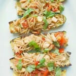 Grilled Zucchini Stuffed with Caprese Orzo