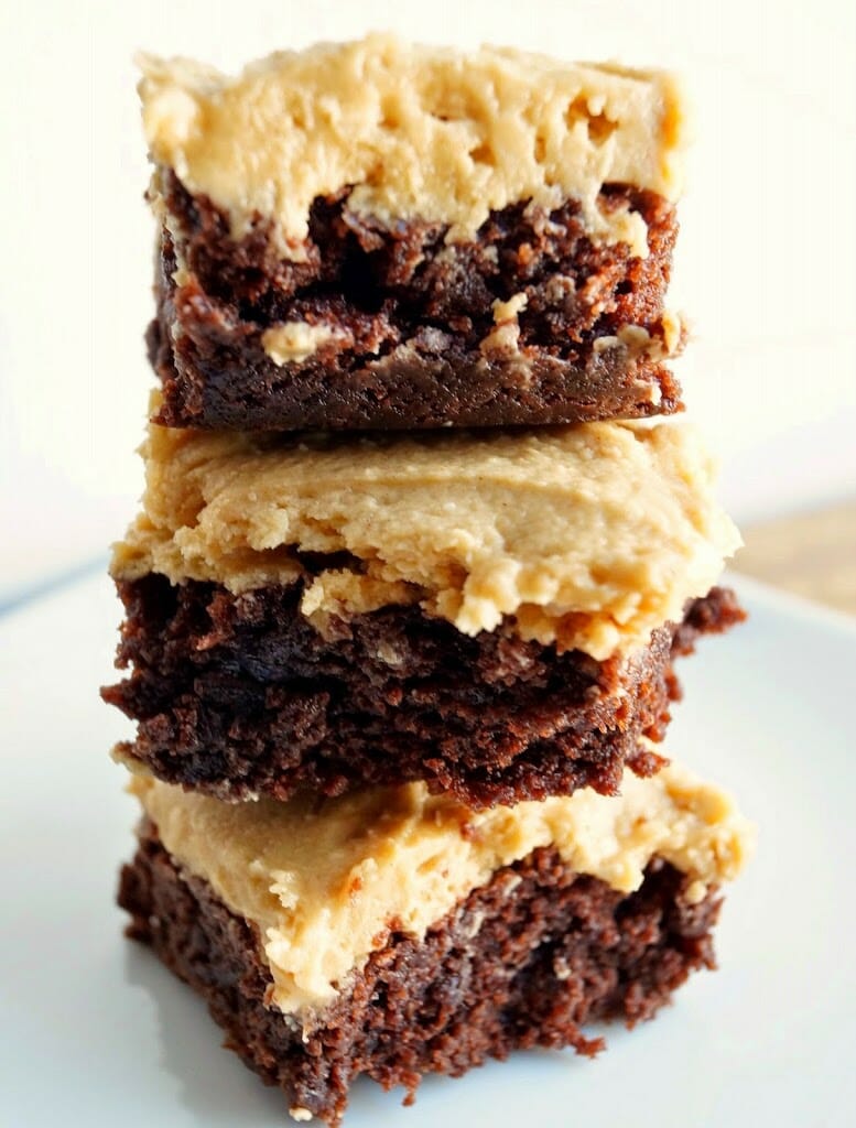 Chocolate Brownies with Peanut Butter Fudge Frosting Ready to Eat