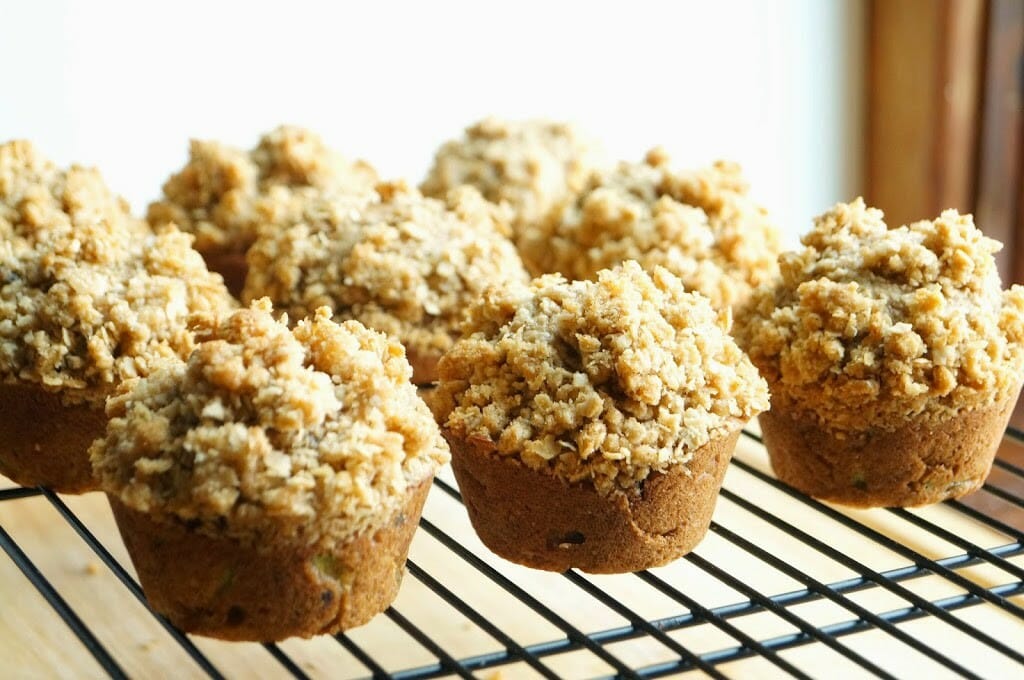 Chocolate Chip Zucchini Muffins with Oat Streusel Topping