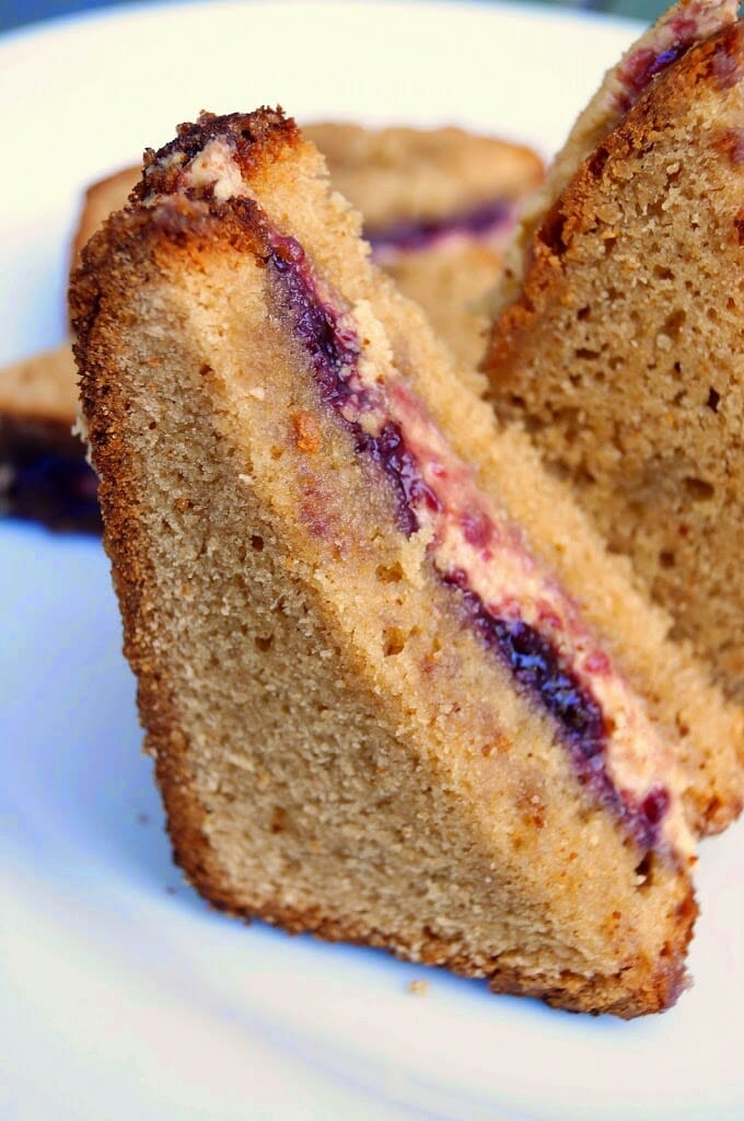 Peanut Butter and Jelly Cake Sandwiches with Moist Cake