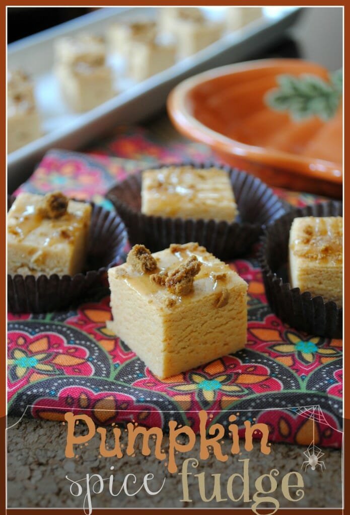 Pumpkin Spice Fudge: soft flavorful fudge with JELLO pudding mix and topped with crushed gingersnaps. So delicious! Pumpkin Spice Fudge: soft flavorful fudge with JELLO pudding mix and topped with crushed gingersnaps. So delicious!
