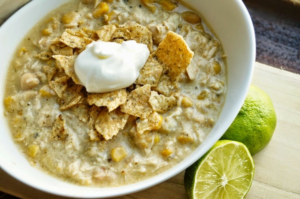 Slowcooker White Chicken Chili with Sour Cream