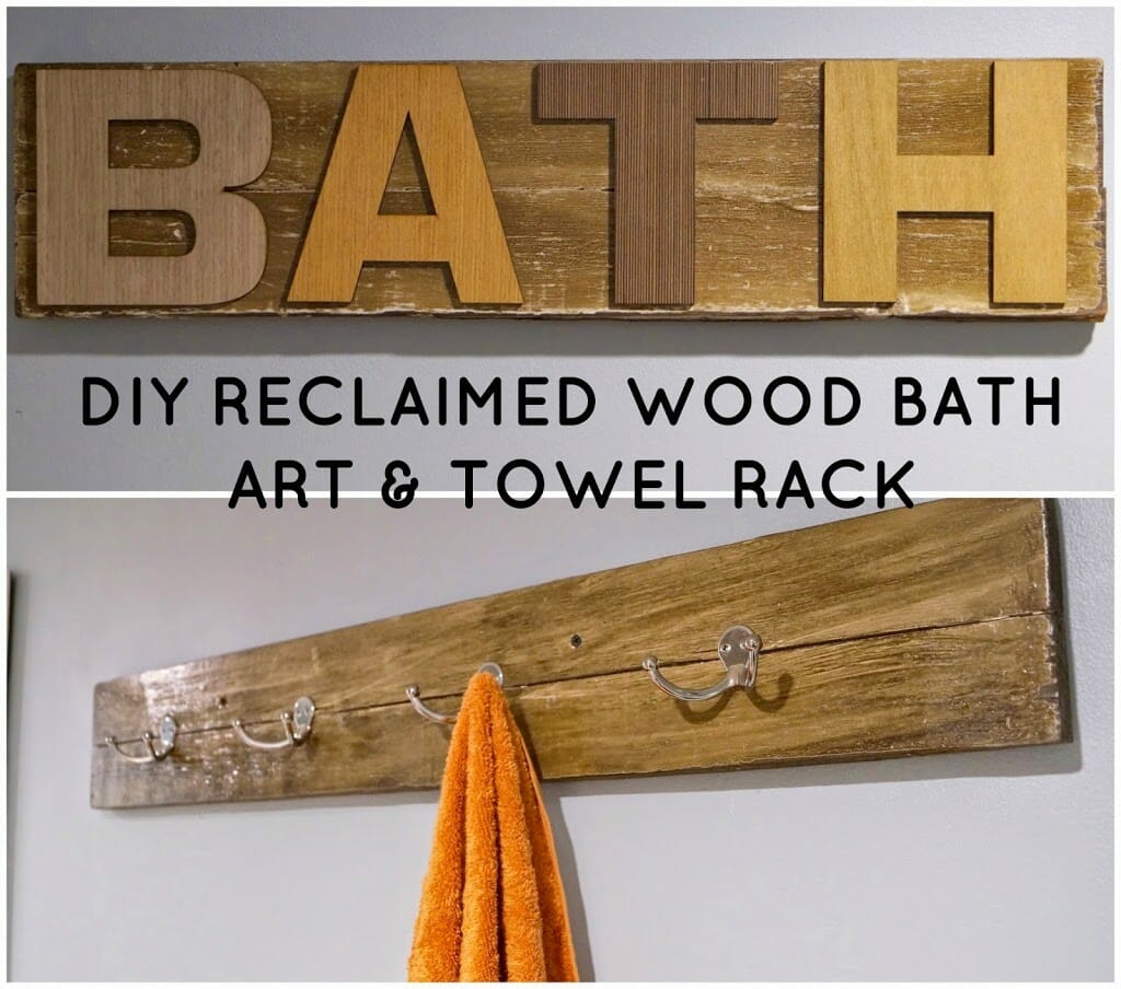 Reclaimed Wood Towel Rack and Bath Sign