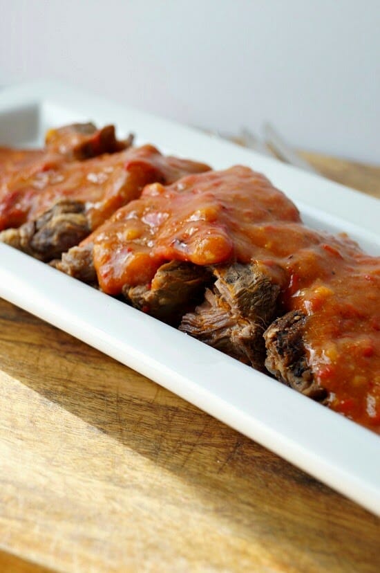 Italian roast beef with roasted red pepper sauce