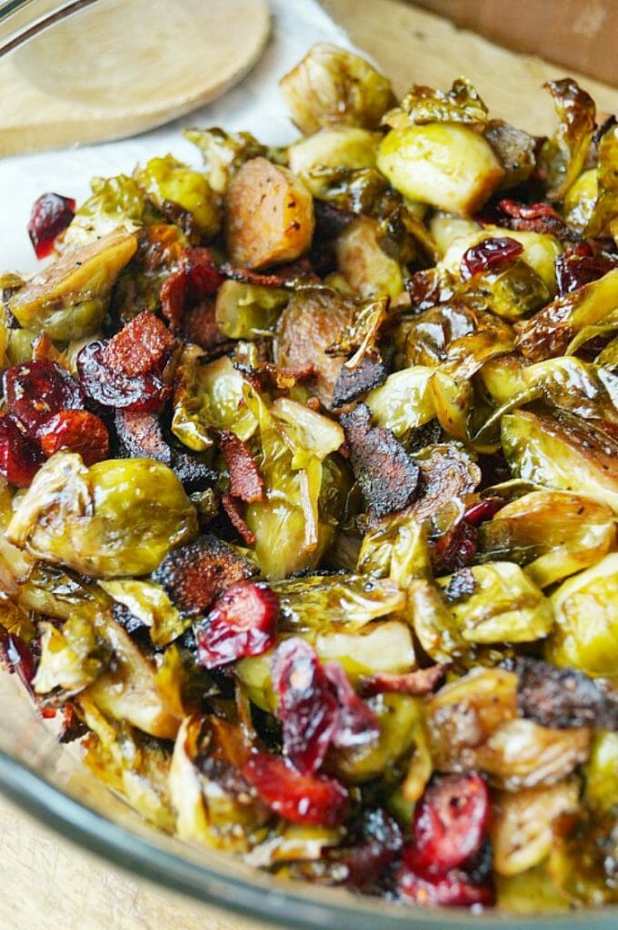 Roasted Brussel Sprouts with Cranberries and Bacon