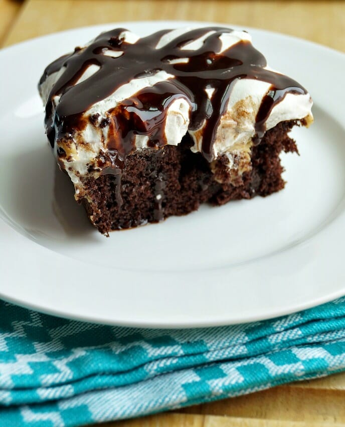 Chocolate Peanut Butter Pie Poke Cake
