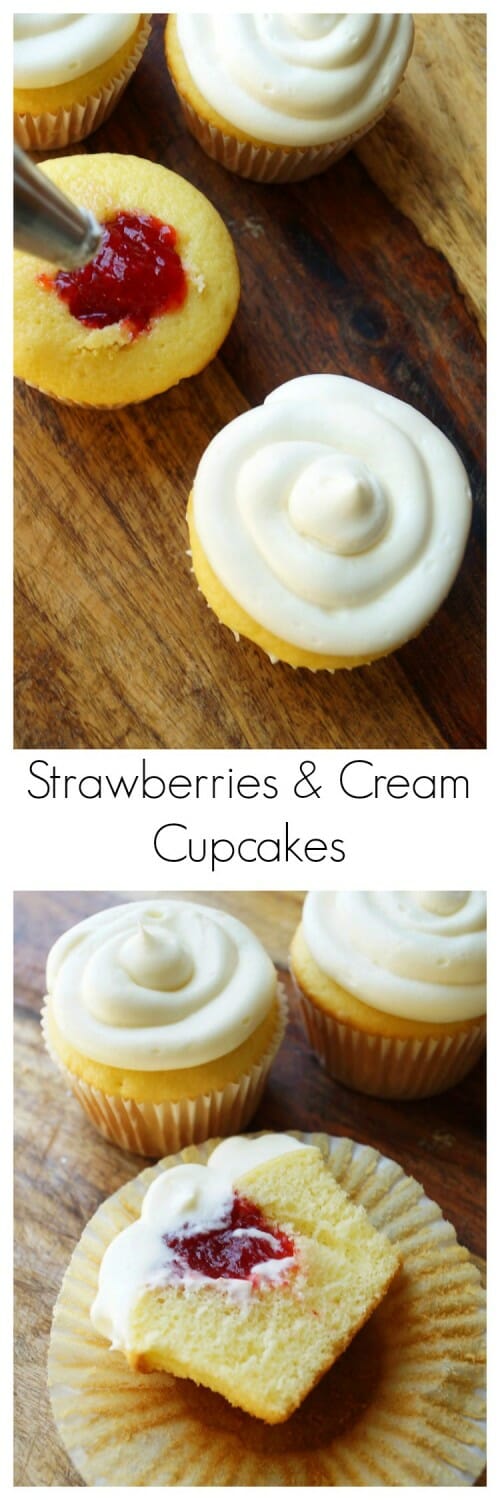 Easy Filled Strawberries and Cream Cupcakes