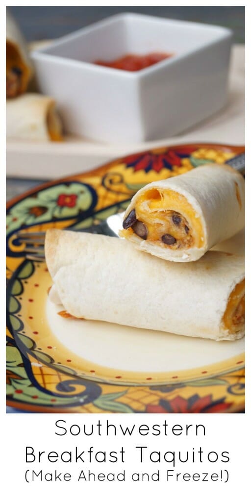 Southwestern Breakfast Taquitos. These are our favorite breakfast and one of my favorite things to make because I can cook a big batch and freeze for later!