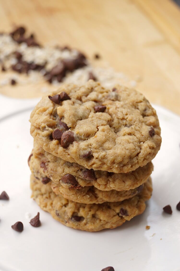 Easy Peanut Butter Oatmeal Chocolate Chip Cookies, No mixer required!