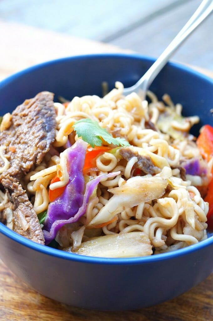 Slow Cooker Asian Beef and Ramen Broth Bowls
