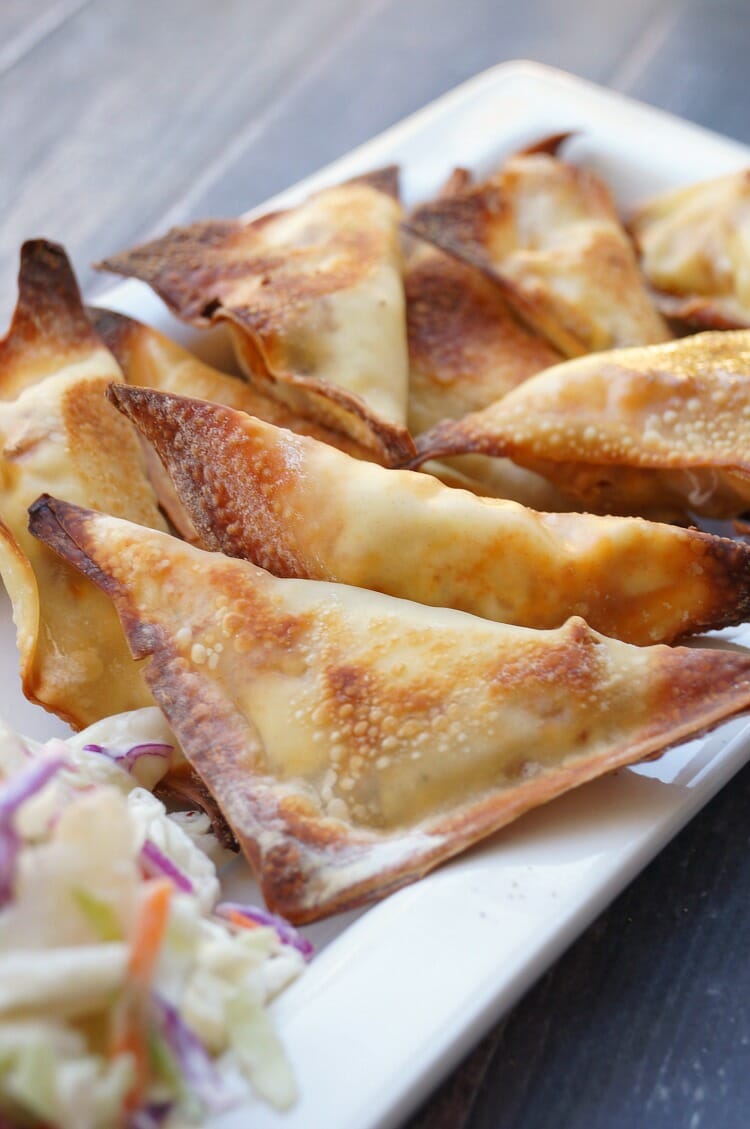 Baked Buffalo Chicken Rangoons with Creamy Ranch Slaw