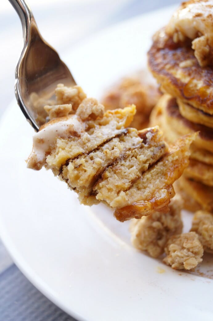 Pumpkin Pancakes with Gingersnap Granola and Pumpkin Spice Yogurt Topping