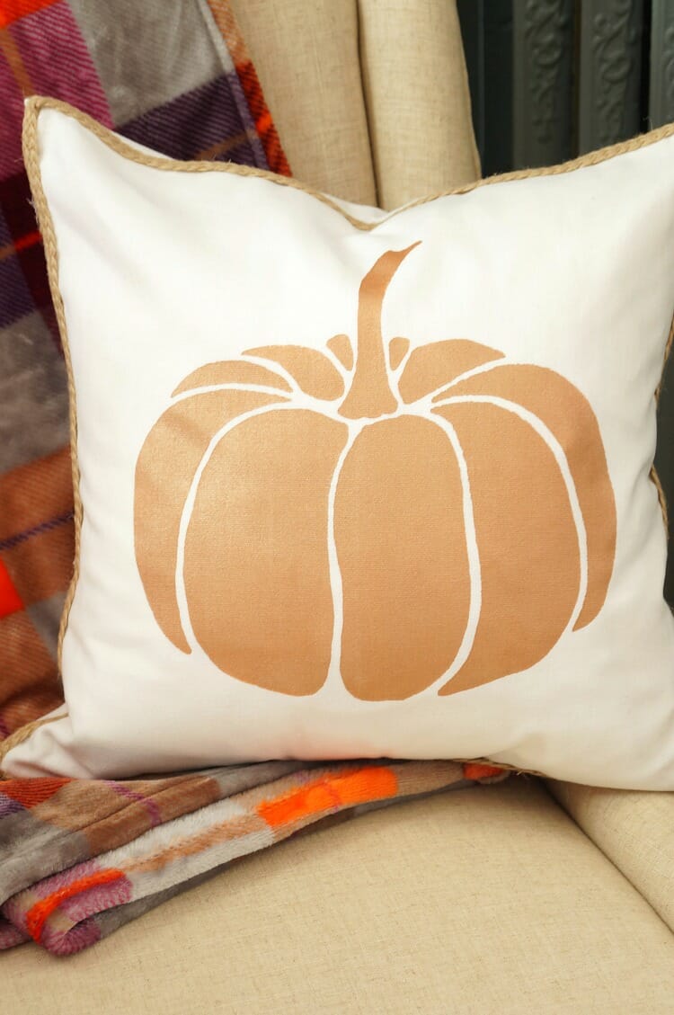 DIY Painted Pumpkin Pillow with Braided Trim