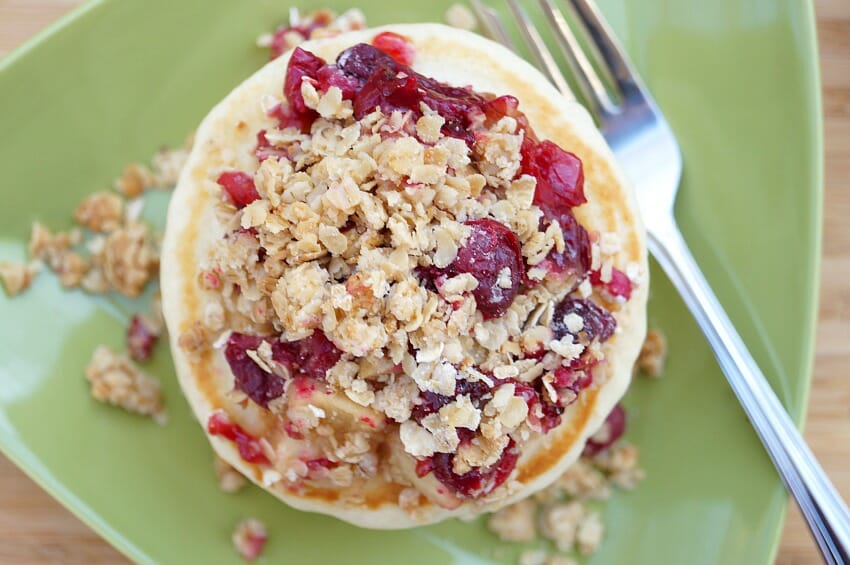 Cranberry Apple Crumble Topped Pancakes
