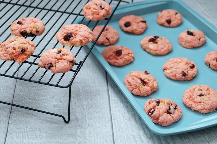 Cranberry and White Chocolate Chip Pink Velvet Cookies 