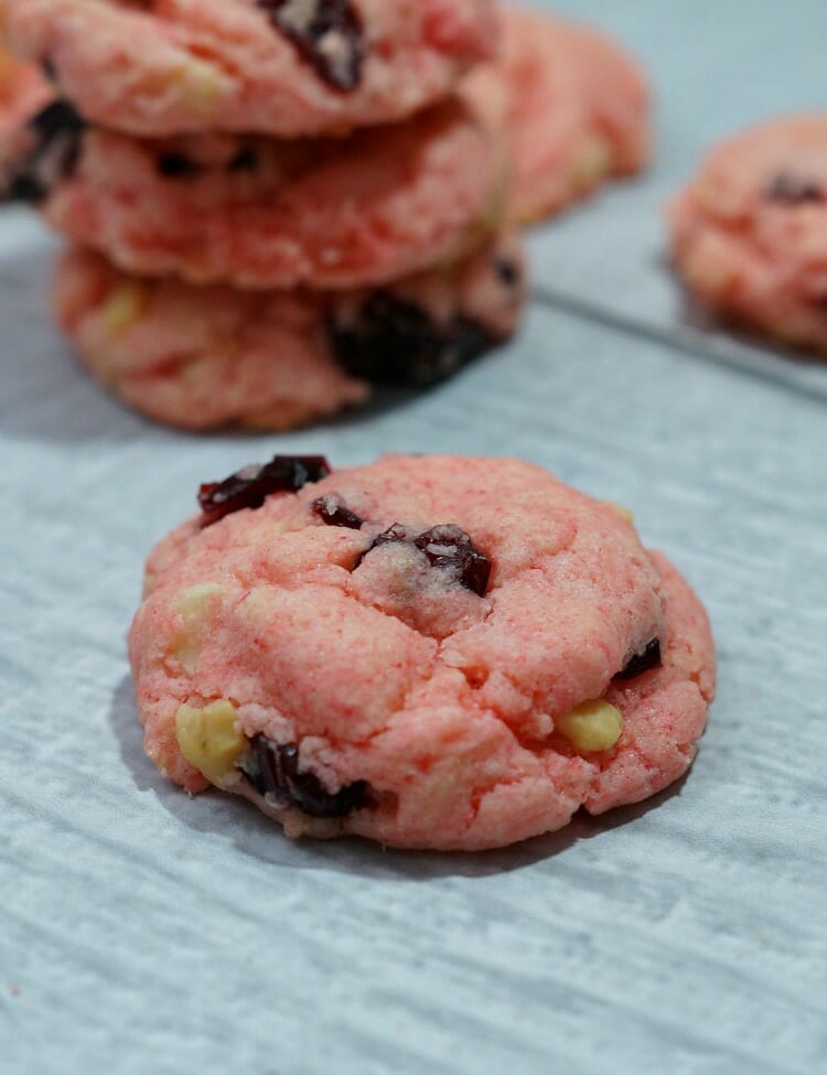 Cranberry and White Chocolate Pink Velvet Cookies