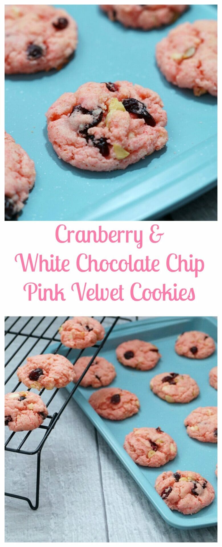 Cranberry and White Chocolate Pink Velvet Cookies 