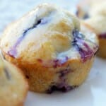 Skinny Greek Yogurt Blueberry Muffins with Lemon Vanilla Glaze