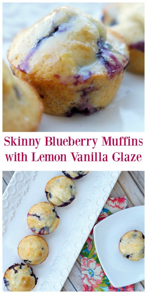 Skinny Blueberry Muffins with Lemon Vanilla Glaze