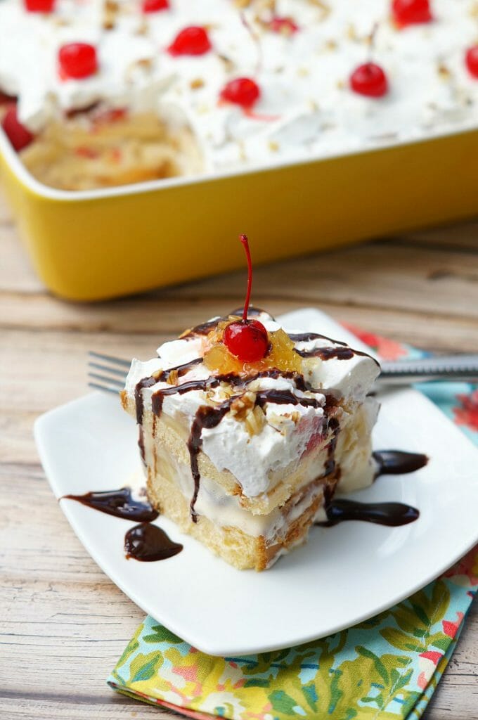 No Bake Banana Split Ice Cream Cake