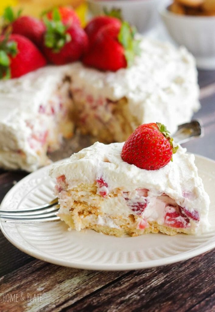 Strawberry Ice Box Cake with Vanilla Wafers