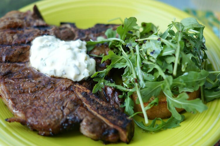 Marinated T-Bone Steaks with Garlic Herb Aioli 