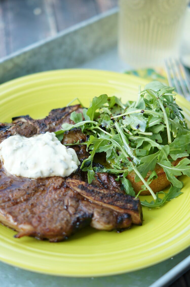 Marinated T-Bone Steaks with Garlic Herb Aioli