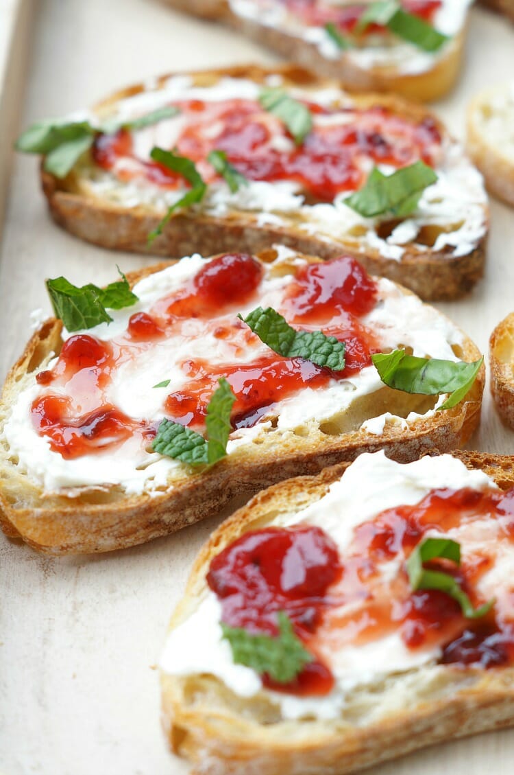 Grilled Strawberry and Jalapeno Cream Cheese Crostini