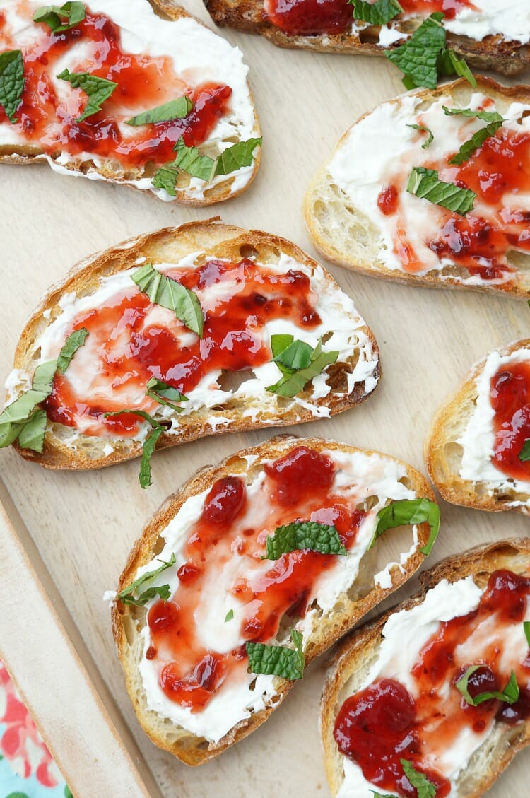 Grilled Strawberry and Jalapeno Cream Cheese Crostini