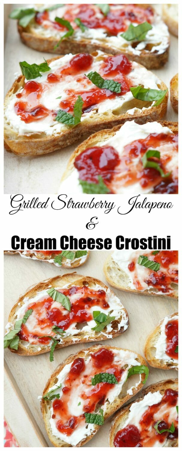 Grilled Strawberry Jalapeno and Cream Cheese Crostini