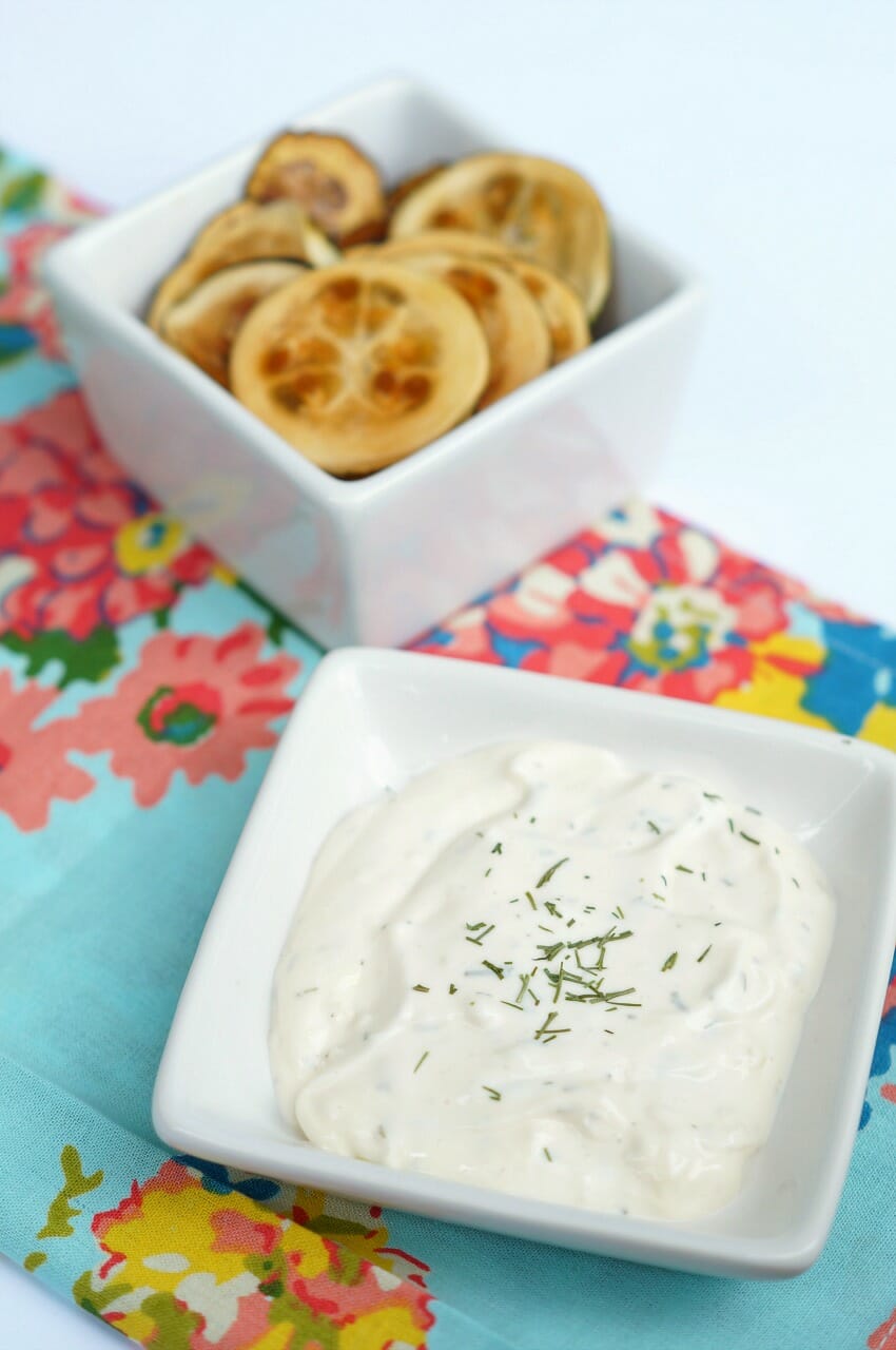 Baked Zucchini Chips with Lemon Dill Aioli