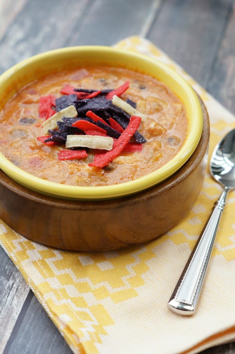 Cheesy Chicken Enchilada Soup: Takes only 20 minutes to make and is a copycat version of Chili's Enchilada Soup! 