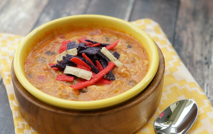 Cheesy Chicken Enchilada Soup: Takes only 20 minutes to make and is a copycat version of Chili's Enchilada Soup! 