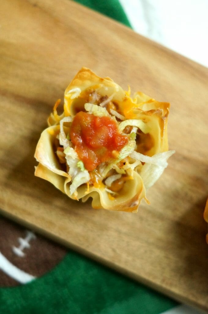 Mini Wonton Tacos and Cheesy Salsa Potatoes