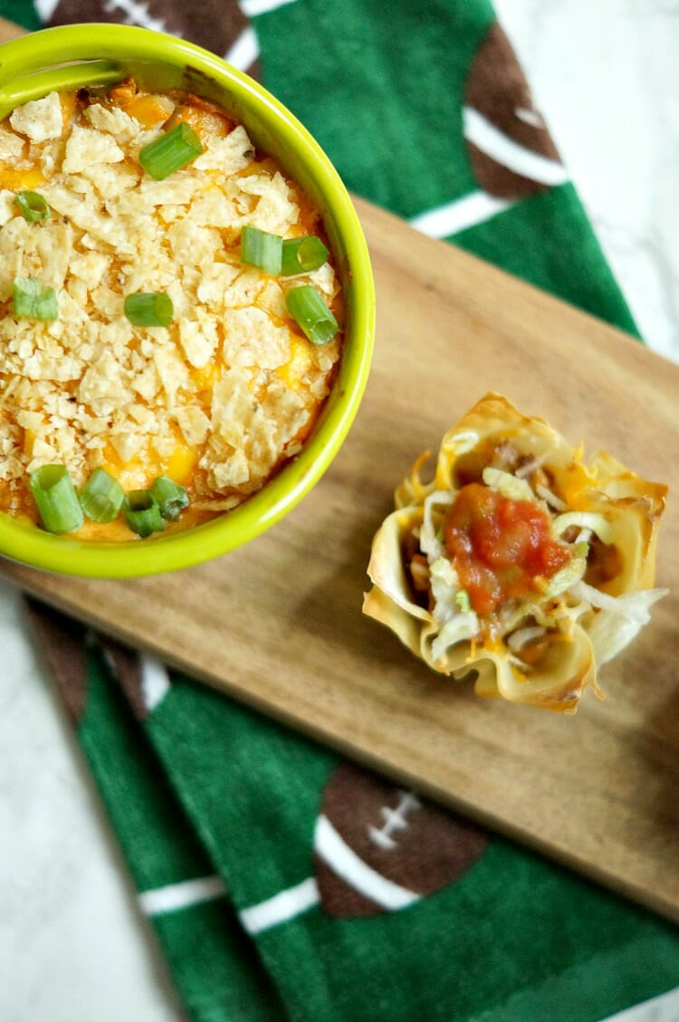 Mini Wonton Tacos and Cheesy Salsa Potatoes
