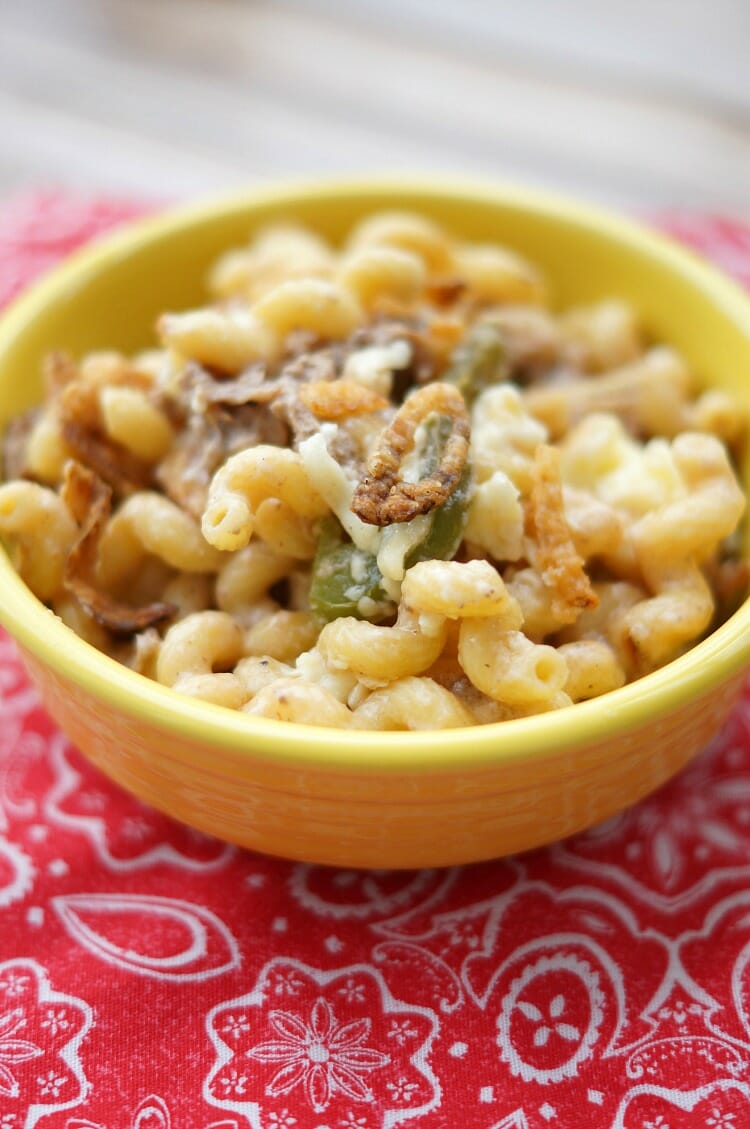 Spicy Philly Cheesesteak Macaroni and Cheese