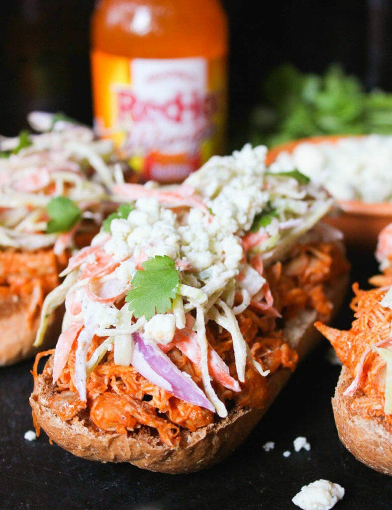 Open Faced Buffalo Chicken Subs with Ranch Slaw