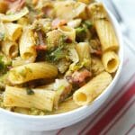 Rigatoni with Shredded Brussel Sprouts with Bacon