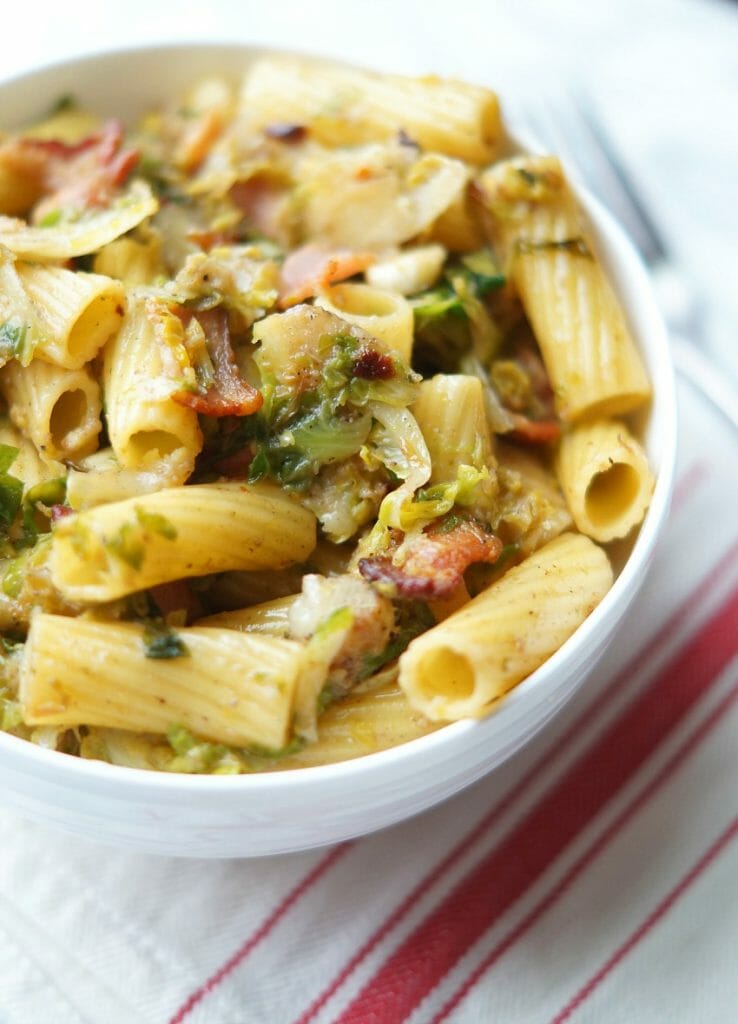 Rigatoni with Shredded Brussel Sprouts with Bacon 