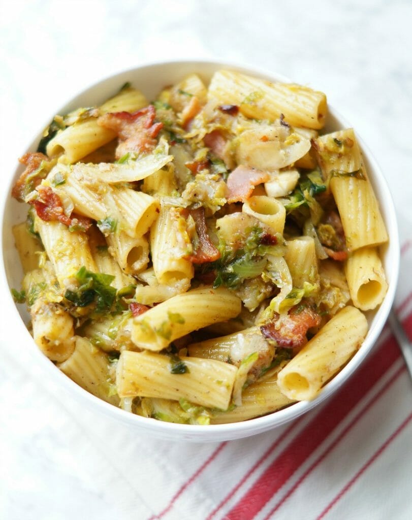 Rigatoni with Shredded Brussel Sprouts with Bacon 