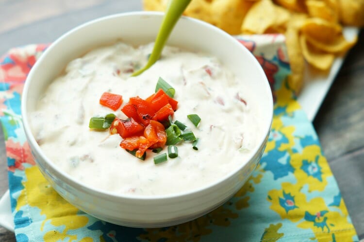 Spicy Roasted Red Pepper Ranch Dip with Chips