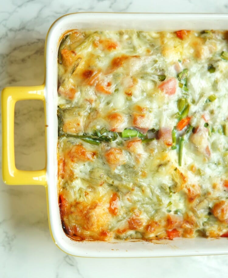 Ham and Asparagus Strata with Red Peppers and Swiss