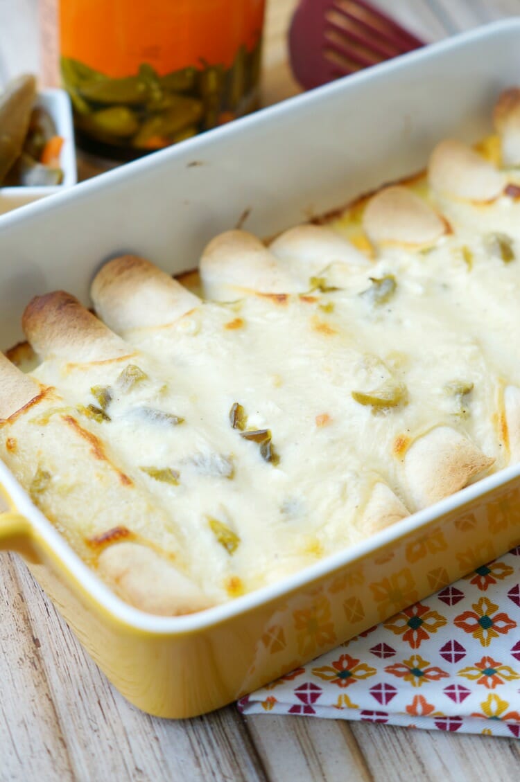 Creamy Jalapeno Queso Chicken Enchiladas