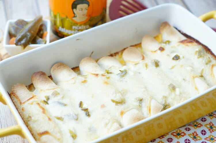 Creamy Jalapeno Queso Chicken Enchiladas