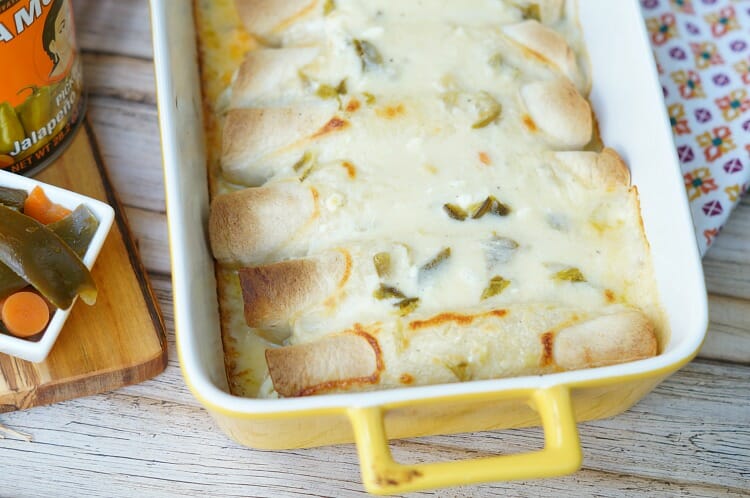 Creamy Jalapeno Queso Chicken Enchiladas