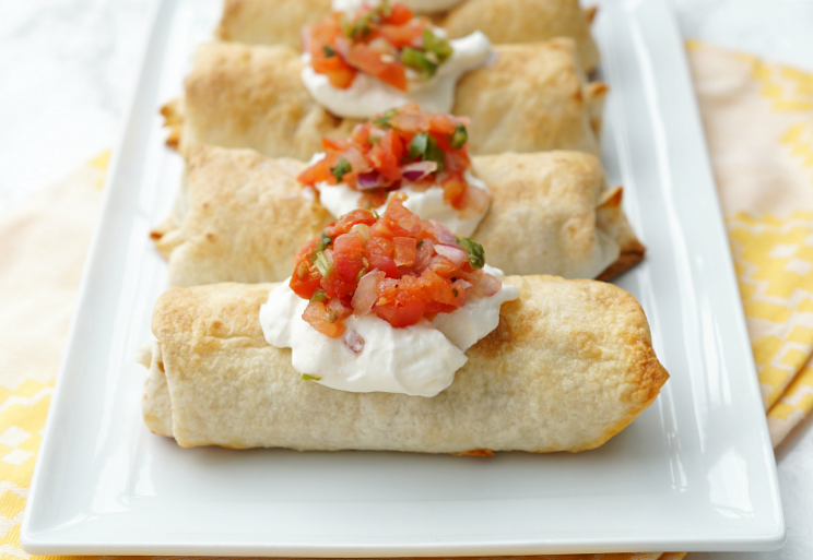 Baked Chimichangas stuffed with Chicken and Vegetables 