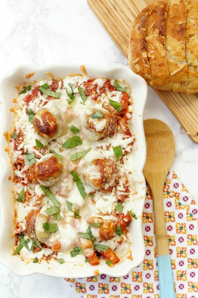 Chicken Parmesan Meatball Casserole